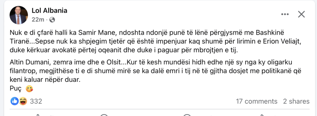 DENONCIMI/ Samir Mane , oligarku që po punon kundër SPAK për nxjerrjen e Erion Veliajt nga qelia 